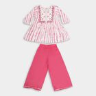 Girls Bright Pink and White Embroidered Tie-Dye Fusion Set, ऑफ व्हाइट, small image number null