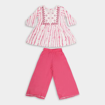 Girls Bright Pink and White Embroidered Tie-Dye Fusion Set