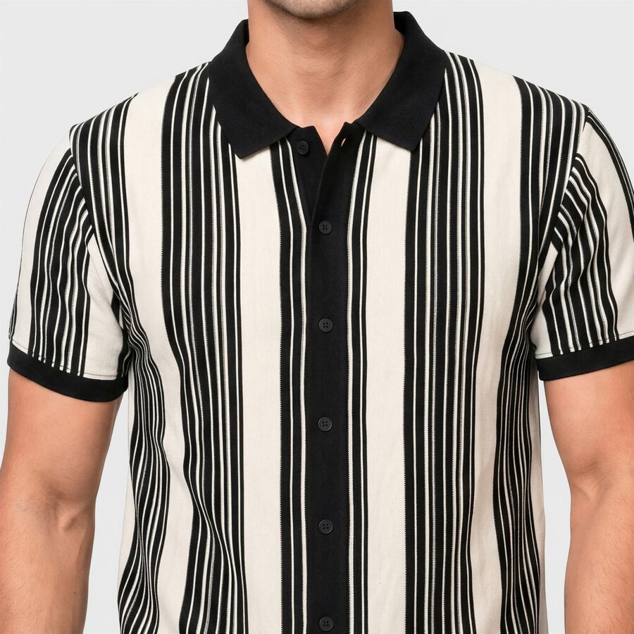 Men's Black Polo Collar Casual Shirt, Black, large