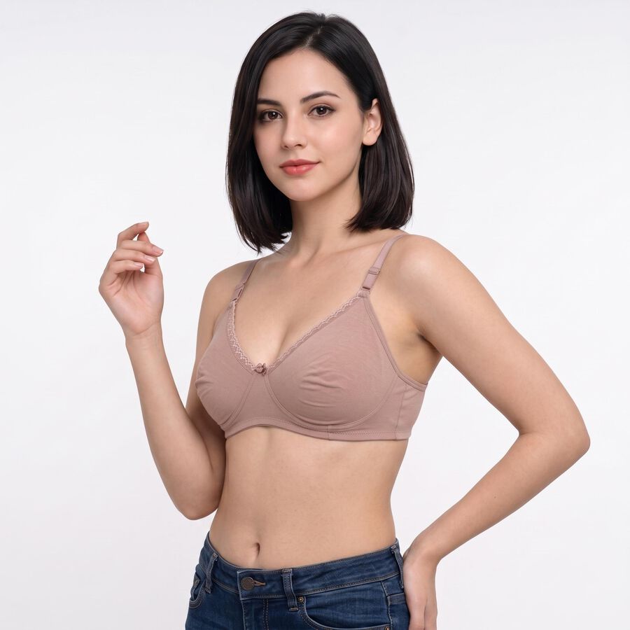 Women's Brown Cotton Blend V-Neck Bralette Bra, Brown, large