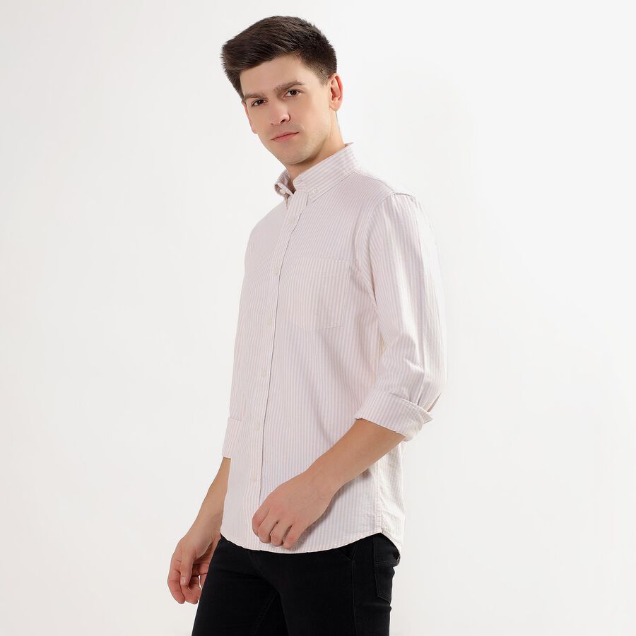 Men's Soft Beige Cotton Button Down Collar Casual Shirt, Beige, large image number null