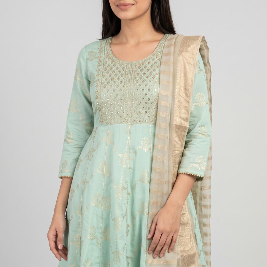Women's Aqua Embroidered Ethnic Set, एक्वा, large