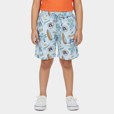 Boys' Light Blue Tropical Print Cotton Jamaican Shorts