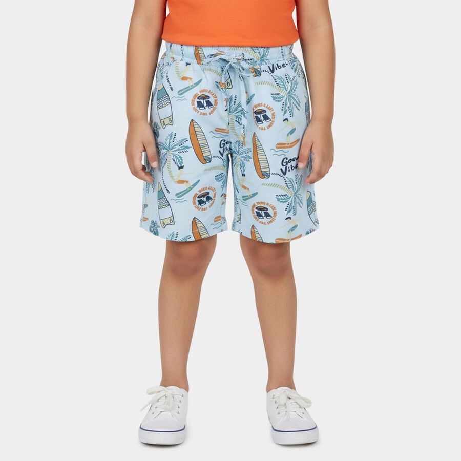 Boys' Light Blue Tropical Print Cotton Jamaican Shorts, Light Blue, large