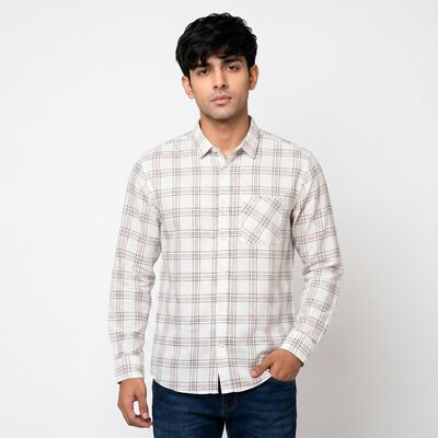 Men's Brown Cotton Checked Regular Fit Casual Shirt