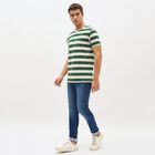 Men's Dark Forest Green Round Neck Striped T-Shirt, Dark Green, small image number null