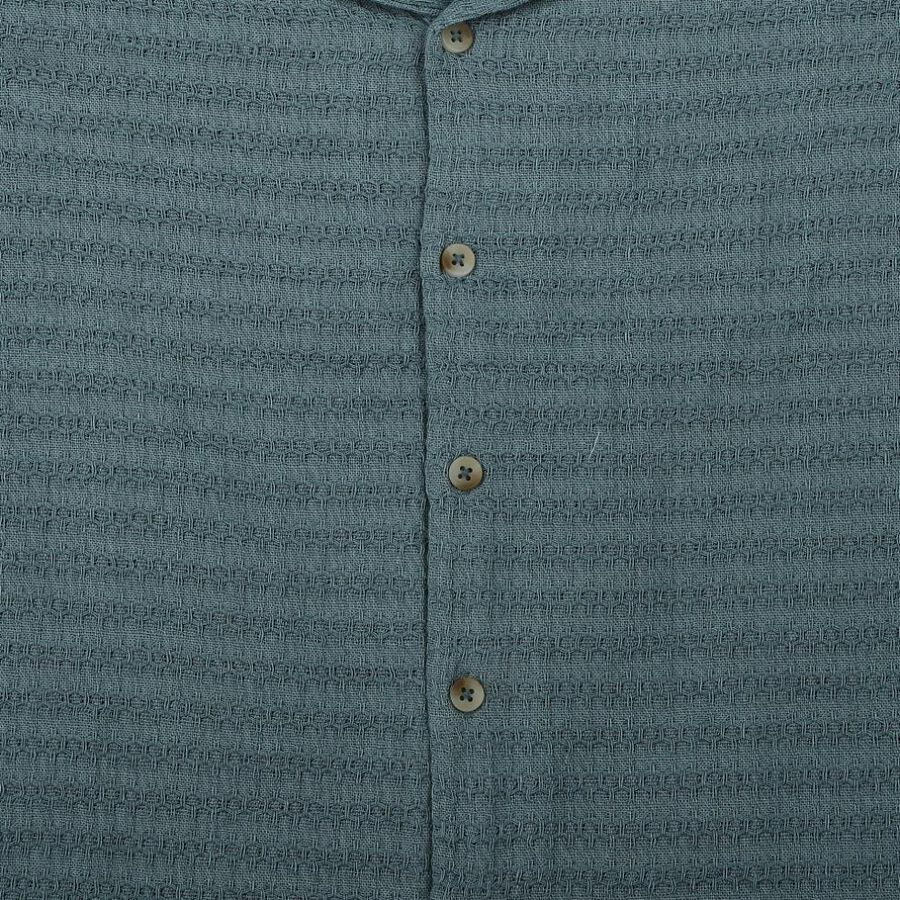 Boys Green Cotton Camp Collar Casual Shirt, Dark Green, large