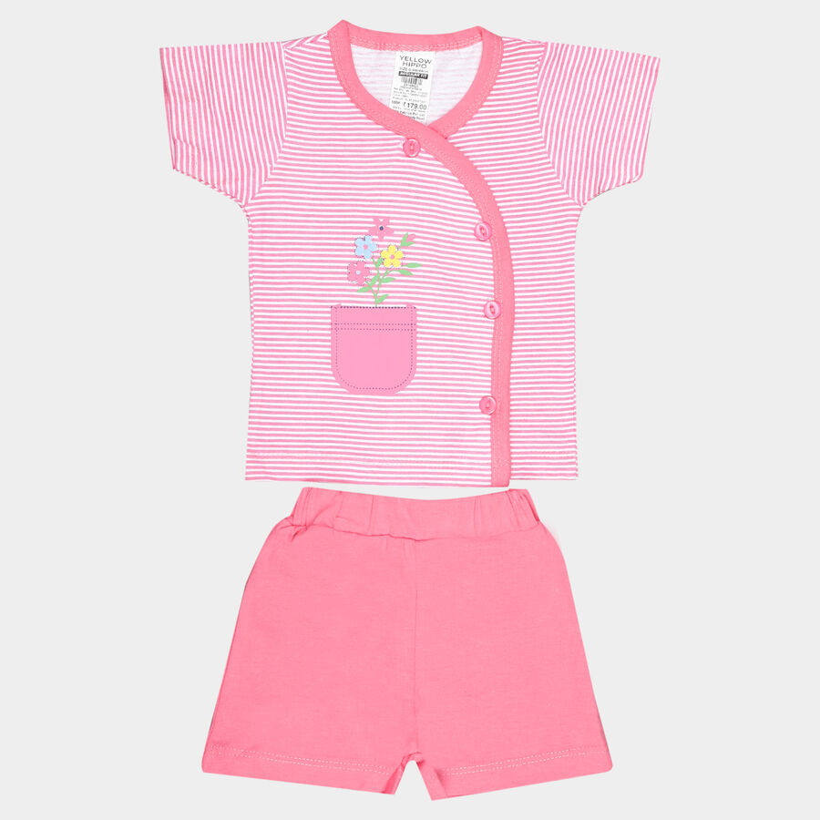 Infants Cotton Stripes Shorts Set, White, large image number null