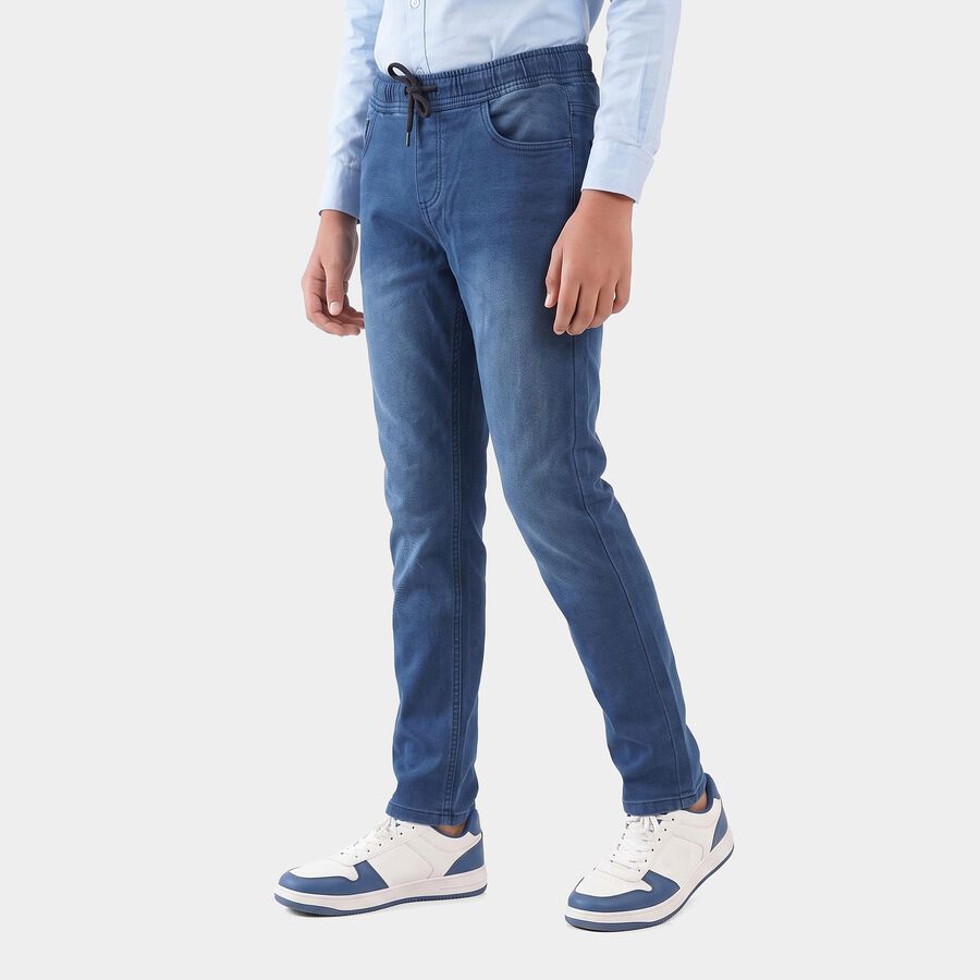 Boys Blue Slim Fit Drawstring Waist Jeans, गहरा नीला, large