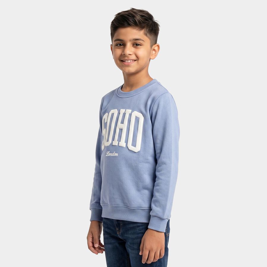 Boys' Blue Crew Neck Graphic Sweatshirt, Mid Blue, large