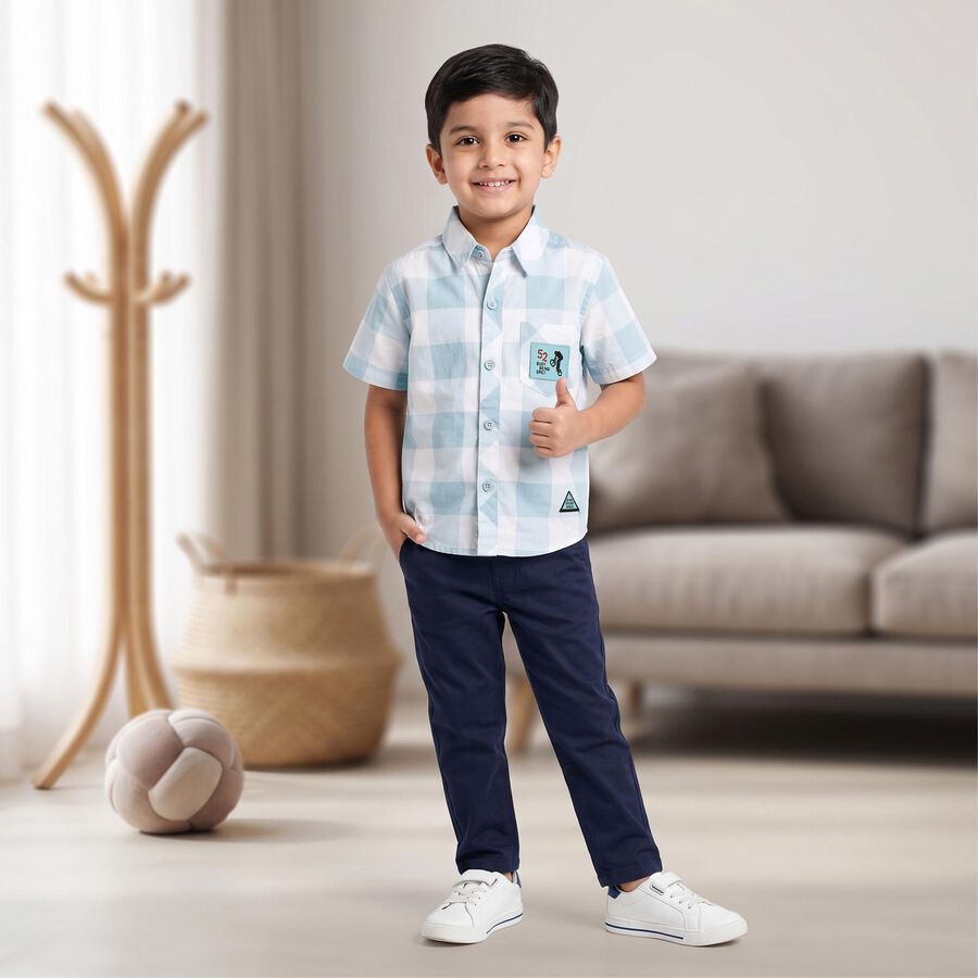 Boys Light Blue Cotton Spread Collar Casual Shirt, Light Blue, large
