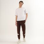 Men's Deep Mocha Brown Tapered Fit Printed Track Pants, Brown, small