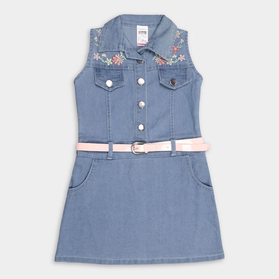 Girl's Embellished Straight Light Blue Frock, Light Blue, large image number null