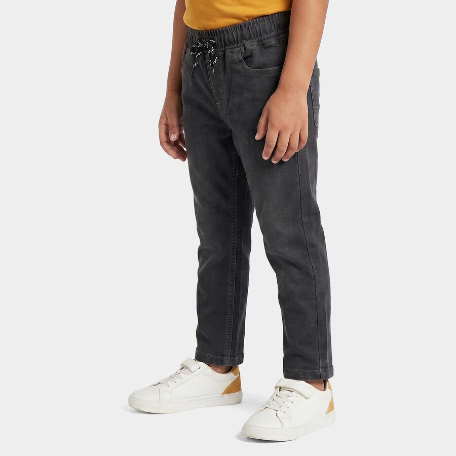 Boys Dark Grey Straight Fit Drawstring Waist Jeans, गहरा ग्रे, large