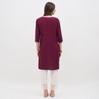 Women's Deep Maroon Round Neck Embroidered Kurta, वाइन, small image number null