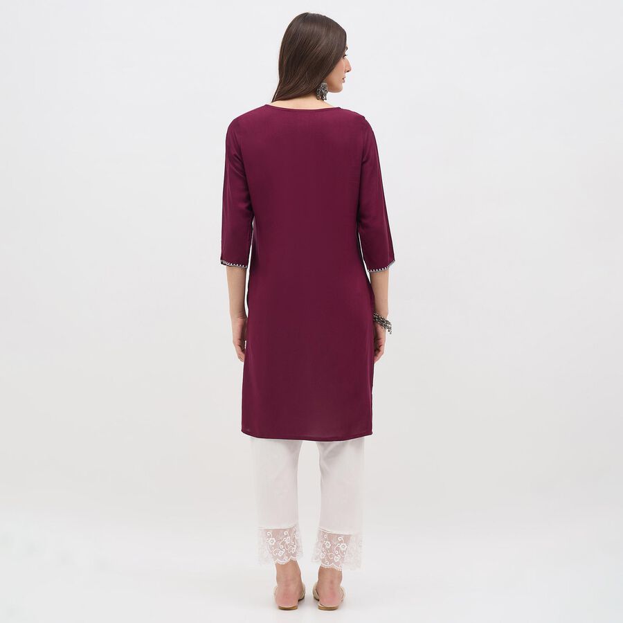Women's Deep Maroon Round Neck Embroidered Kurta, वाइन, large image number null