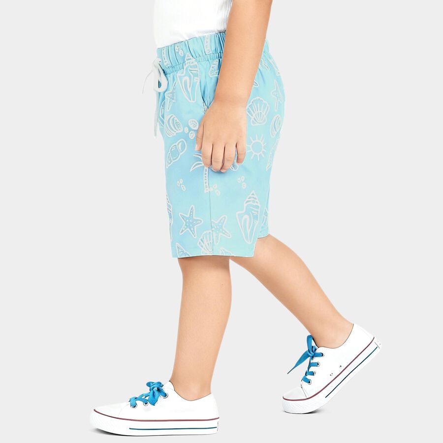 Boys' Blue Regular Fit Printed Bermuda Shorts, Light Blue, large