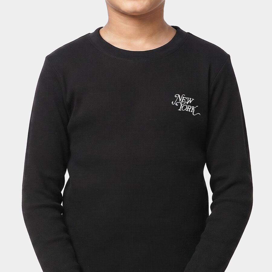 Boys Black Round Neck Regular Boys T-Shirt, Black, large