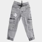 Boys' Washed Grey Cargo Fit Elastic Waist Jeans, Light Grey, small
