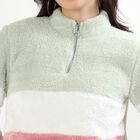 Women's Pastel Pink and Mint Green Zip Neck Casual Sweatshirt, गुलाबी, small image number null