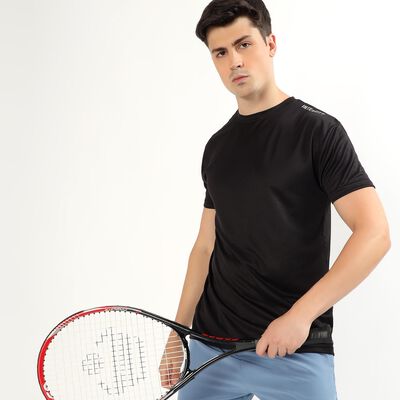 Men's Jet Black Crew Neck Athleisure T-Shirt