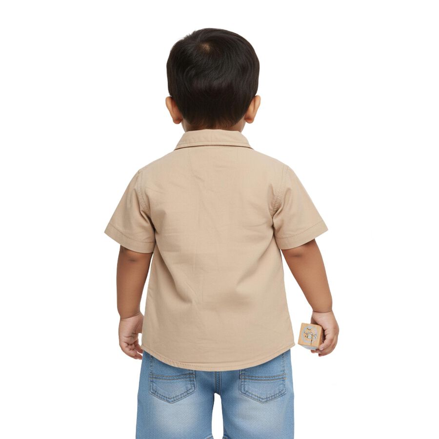 Infants Light Beige Cotton Half Sleeve Classic Casual Shirt, Beige, large image number null