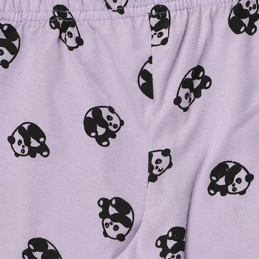 Girls' Lavender Regular Fit Panda Printed Elastic Waist Capri, Lilac, large