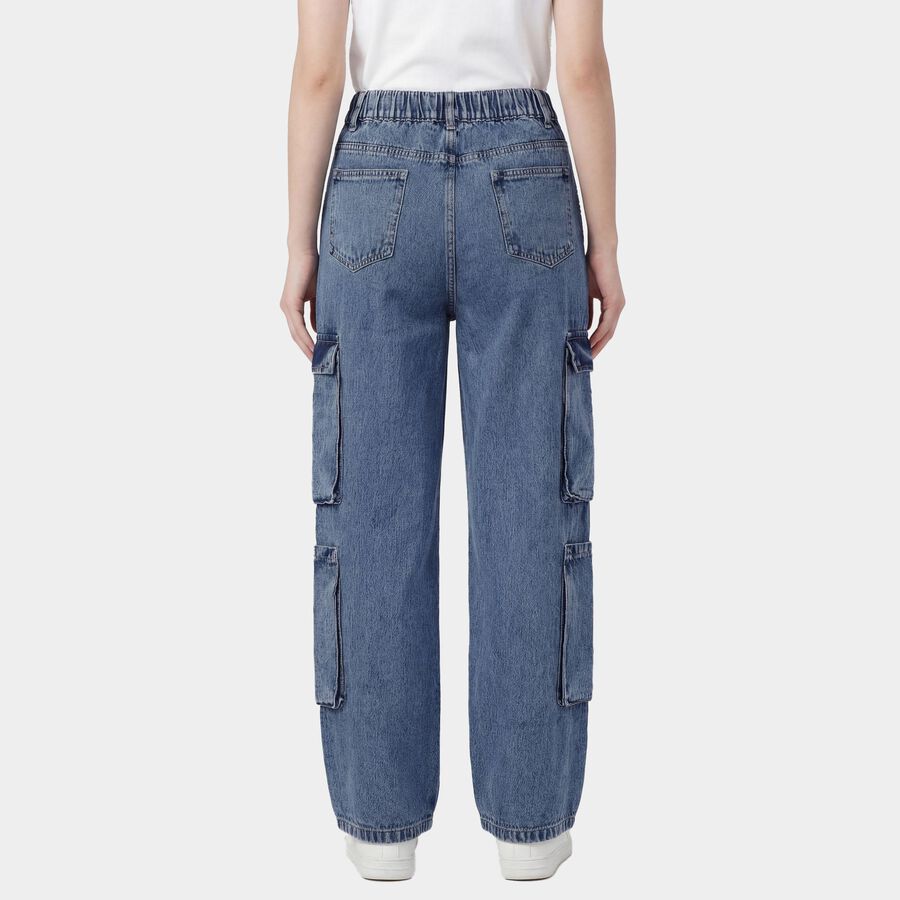 Women's Blue Wide Leg High-Rise Jeans, Mid Blue, large