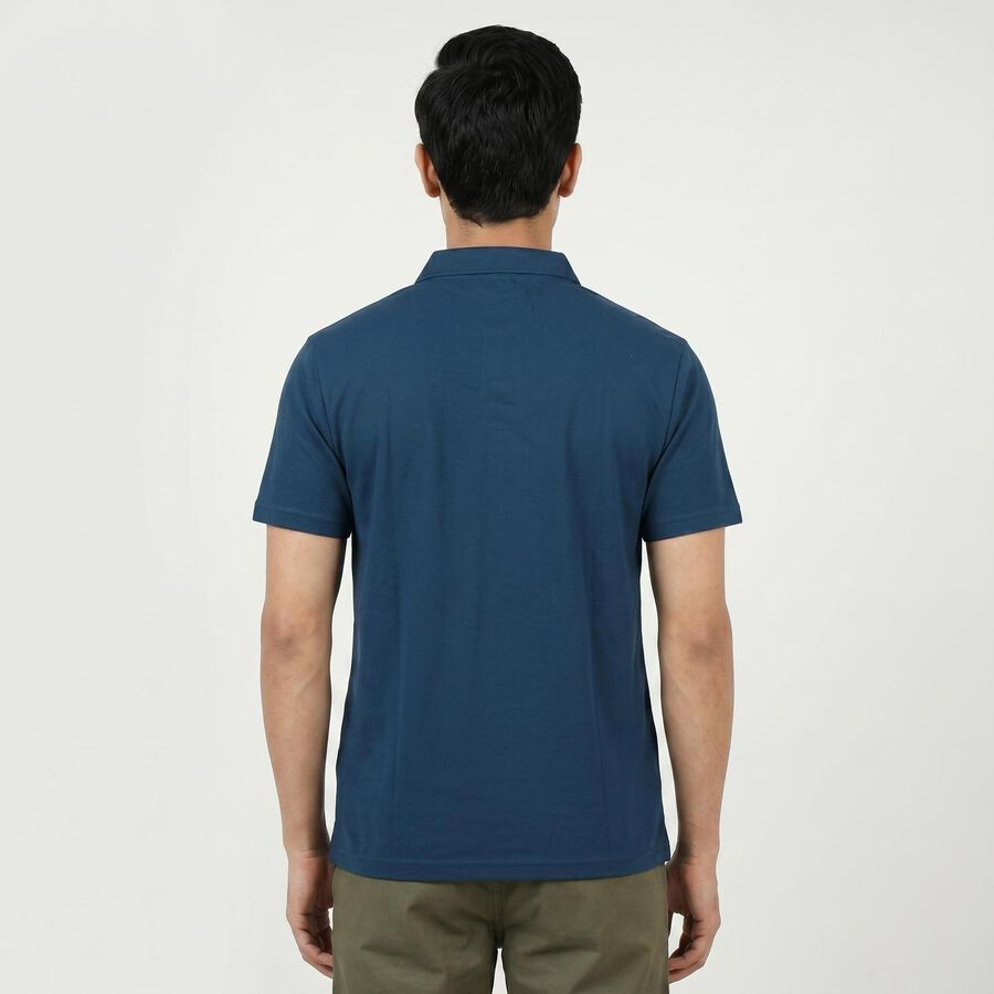 Men's Blue Polo Neck Printed T-Shirt, टील ब्लू, large