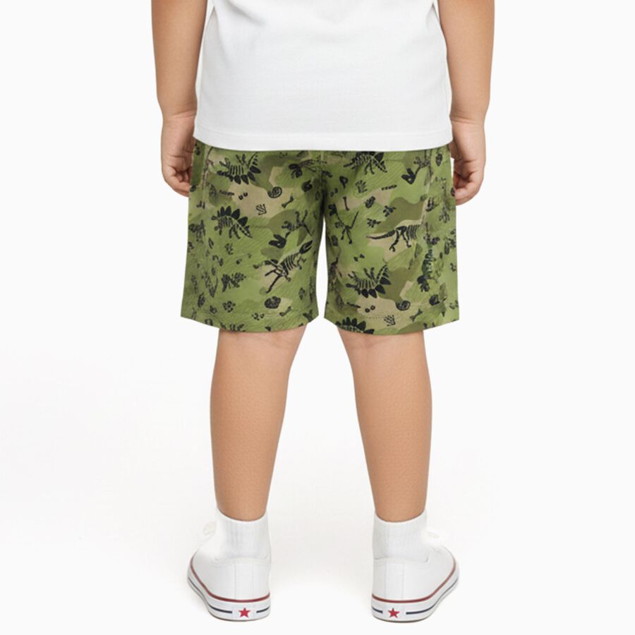 Boys' Muted Olive Green Printed Elastic Waist Bermuda Shorts, Olive, large image number null