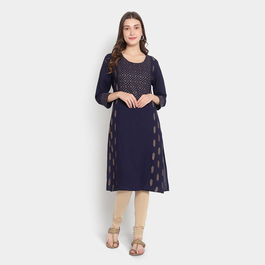 Printed 3/4Th Sleeves Kurta, Navy Blue, large image number null