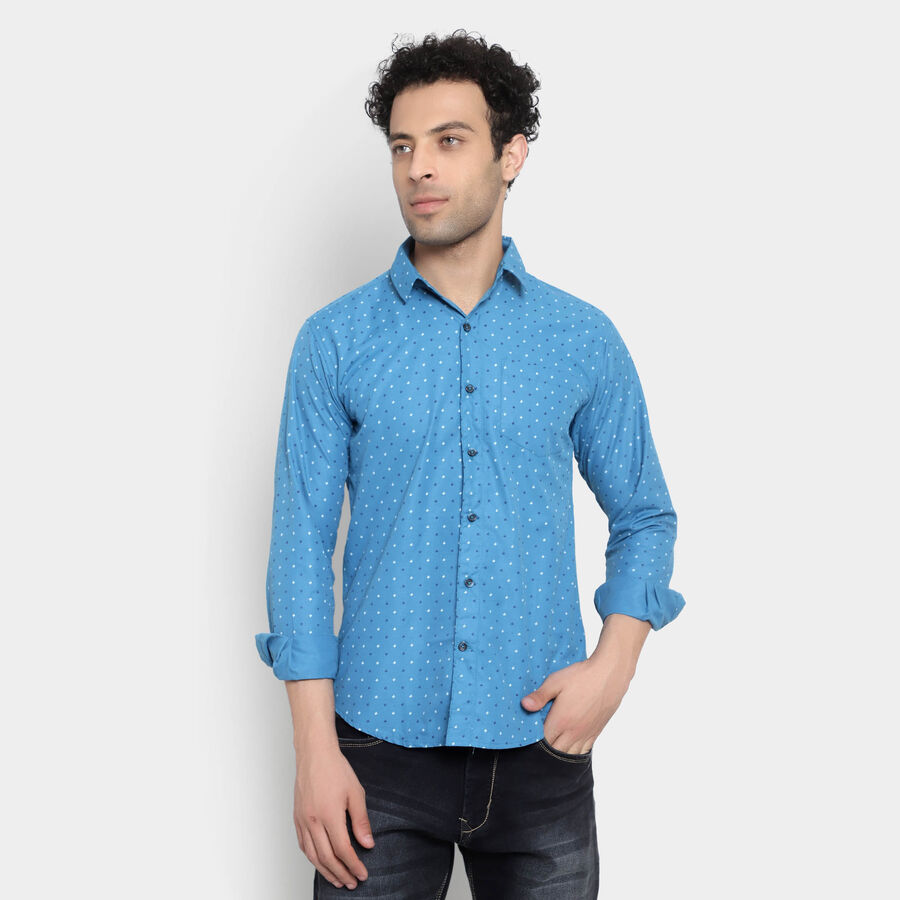 Printed Casual Shirt, Teal Blue, large image number null