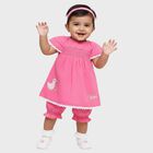 Infants' Bright Pink Cotton Smocked Embroidered Frock with Bloomers, हल्का गुलाबी, small