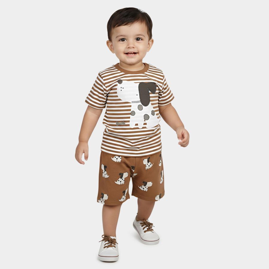 Infants' Beige 100% Cotton Neckline Baba Suit, Beige, large