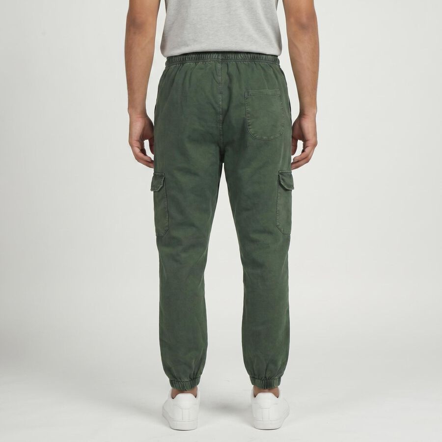 Men's Olive Green Regular Fit Cargo Jogger, गहरा हरा, large