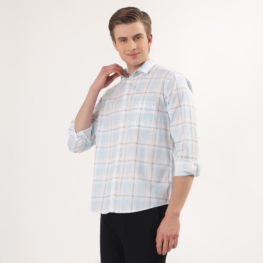 Men's Light Blue Cotton Spread Collar Casual Shirt, Light Blue, large
