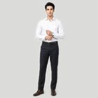Men's Navy Blue Slim Fit Flat-Front Formal Trousers, Navy Blue, small
