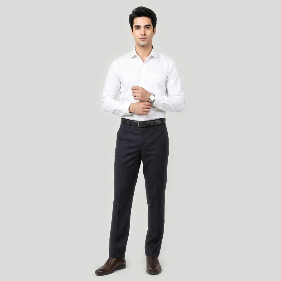 Men's Navy Blue Slim Fit Flat-Front Formal Trousers, Navy Blue, large