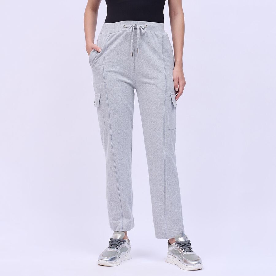 Women's Light Ash Grey Relaxed Fit Cargo Track Pants, Melange Mid Grey, large