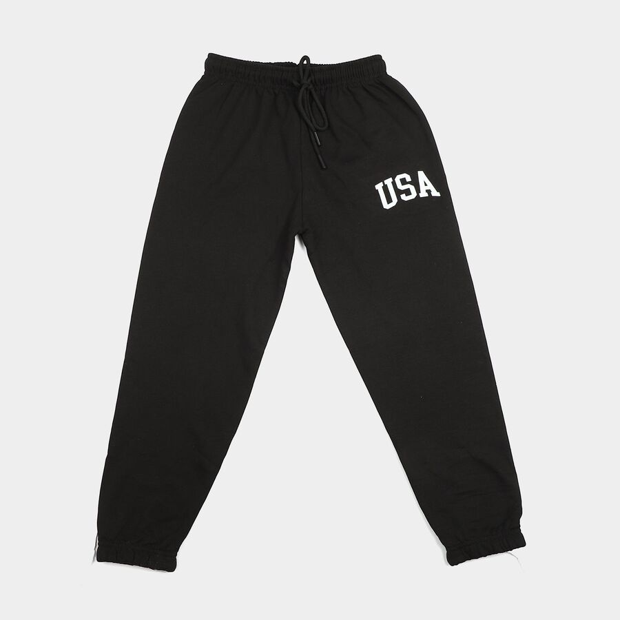 Girls Black Jogger Fit USA Print Winter Pyjama, Black, large