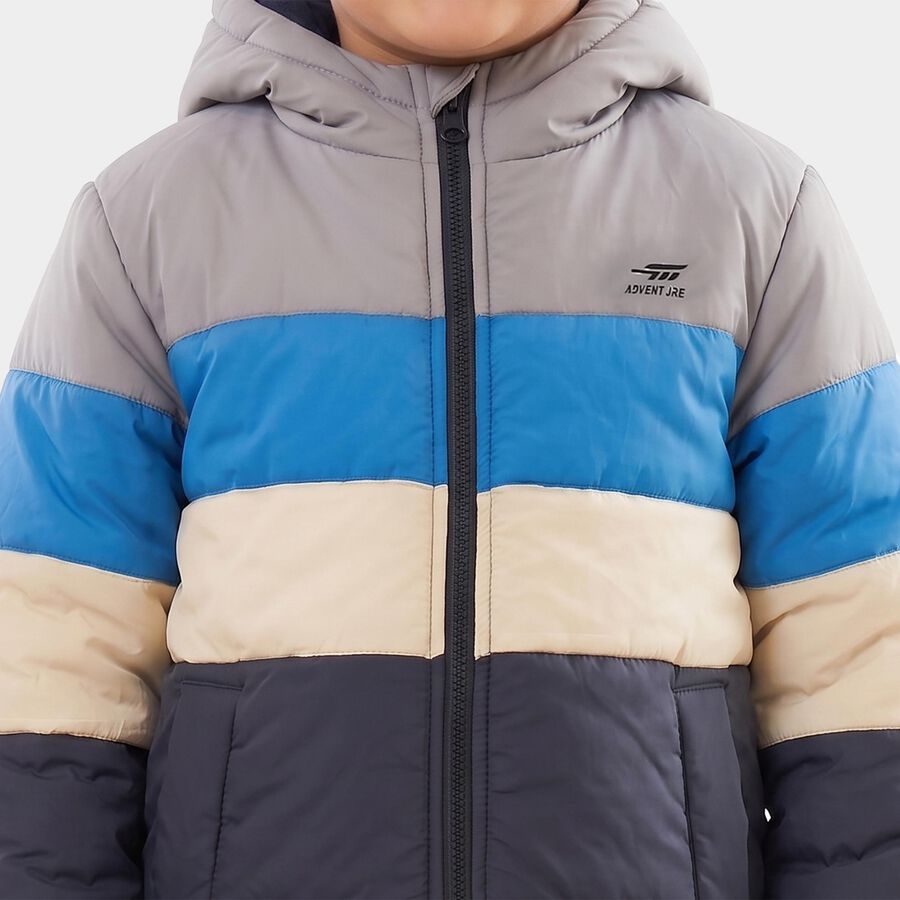 Boys Grey Hooded Puffer Jacket, Light Grey, large