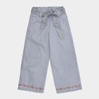 Girls' Light Grey Wide Leg Embroidered Paperbag Waist Jeans, Light Grey, small