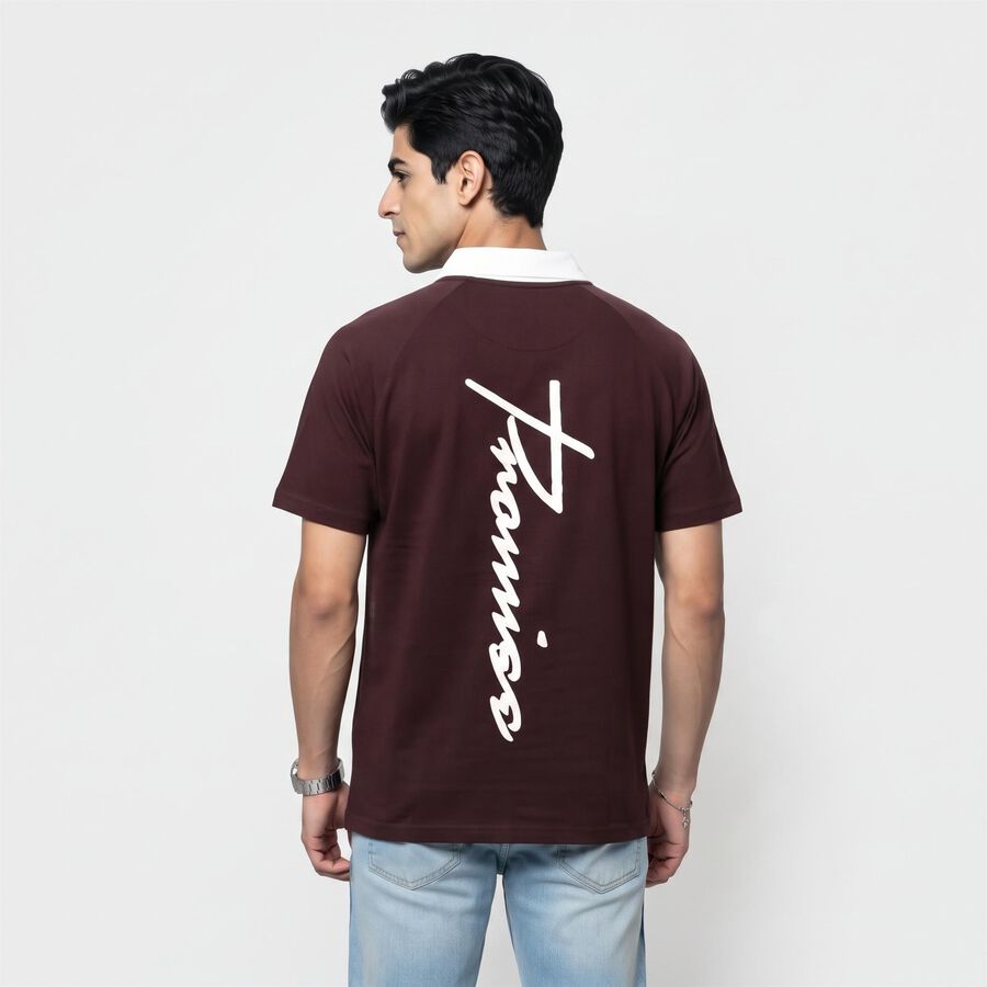 Men's Brown Polo Neck Graphic Print Polo T-Shirt, Brown, large