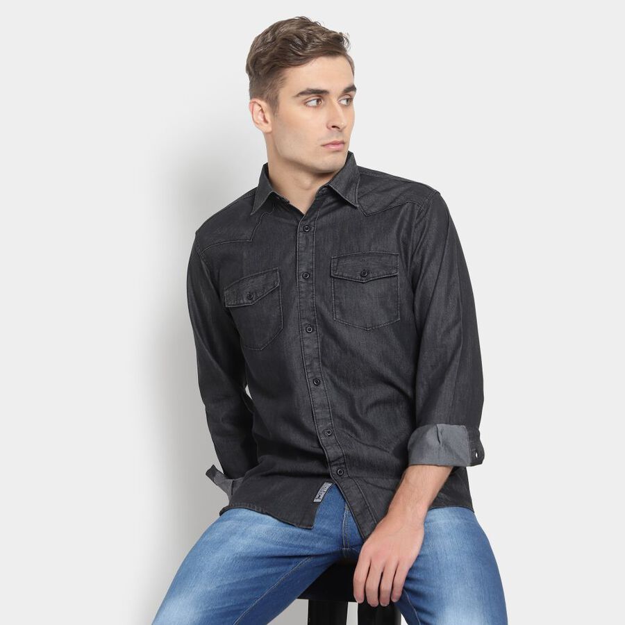 Solid Casual Shirt, Black, large image number null