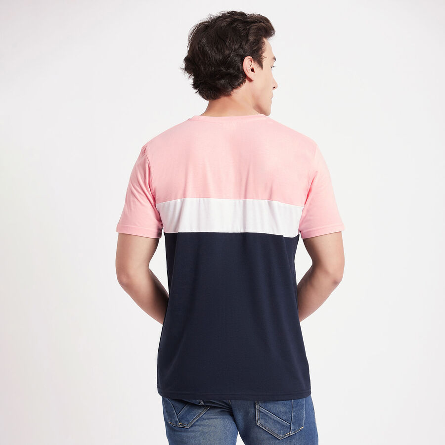 Cut & Sew Round Neck T-Shirt, Peach, large image number null