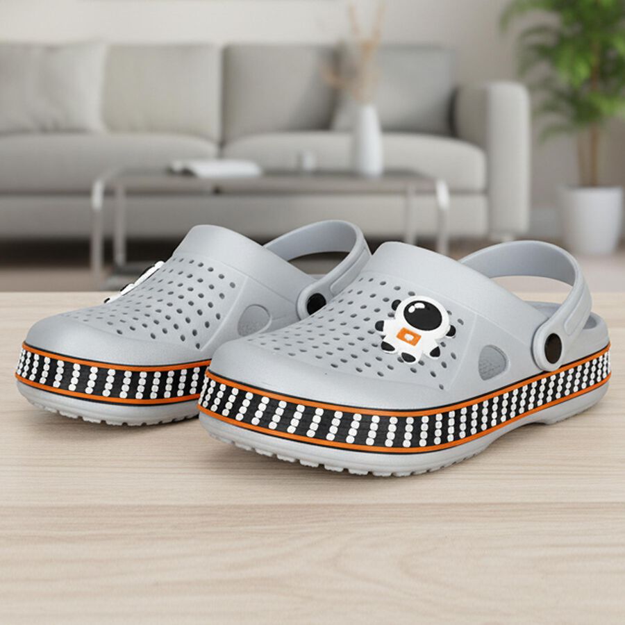 Boys' Grey Slingback Clog Sandals, ग्रे, large