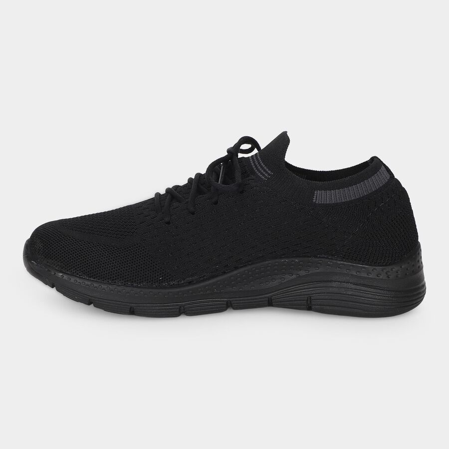 Men's Black Lace-Up Sneakers, Black, large