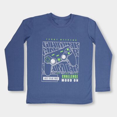 Boys' Midnight Blue Round Neck Casual T-Shirt