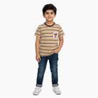 Boys Beige and Brown Crew Neck Casual T-Shirt, गहरा पीला, small