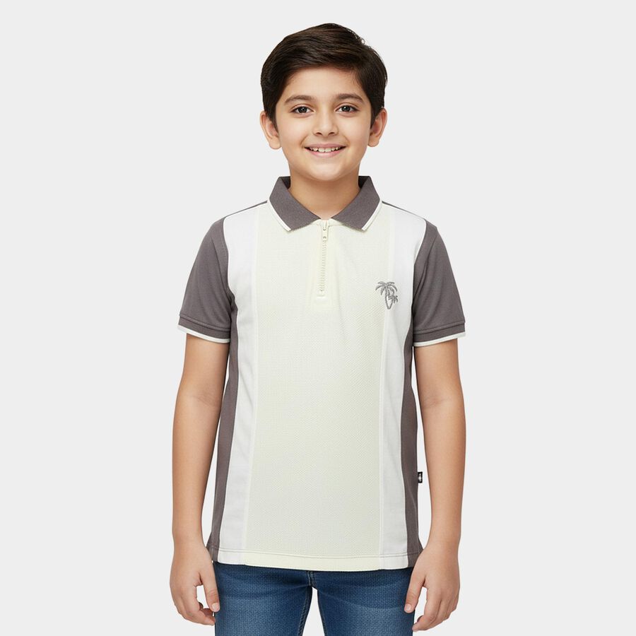 Boys' Yellow Cotton Round Neck Casual T-Shirt, पीला, large